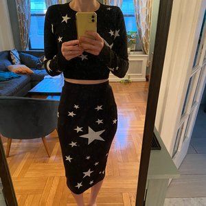Star Print Crop Sweater and Skirt Set